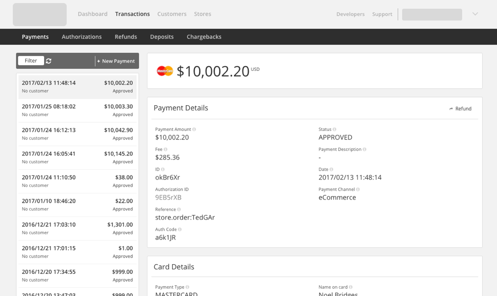 Payment view in SimplyBlu